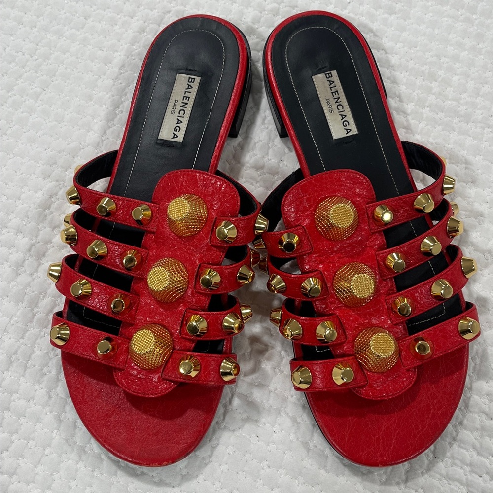 Balenciaga Arena giant‎ stud red flat sandals sz 37